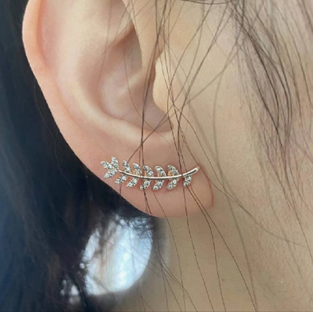 💚Boho Dainty Olive Branch Rose Gold CZ Earrings - Picture 9 of 12